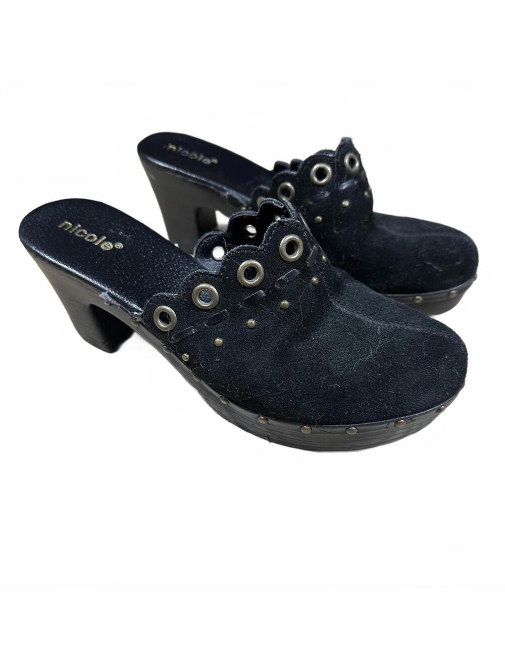 Women’s Mules Black Studded Suede 6 Vintage